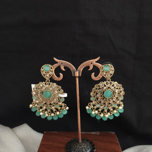Dance with Dazzling Beauty Of Uncut Polki Stone Mehandi Earrings with Dangling
