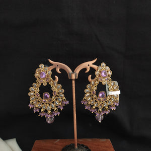 Mehendi Finish Chandbali Earrings with Polki and Uncut Stones