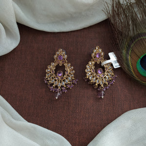 Mehendi Finish Chandbali Earrings with Polki and Uncut Stones