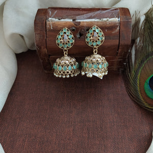 Embrace Timeless Beauty Of Uncut Polki Stones Mehandi Jhumki 