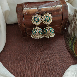 Embrace Cultural Grandeur Of Uncut Polki Stone Mehandi Jhumki 