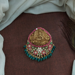 Regal Elegance Jadau Kundan Antique Pendant with Beads Dangling 