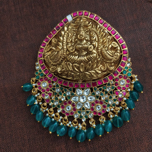 Regal Elegance Jadau Kundan Antique Pendant with Beads Dangling 
