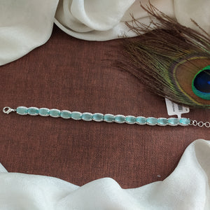 Delicate Sparkle of Silver Plated Zircon Chain Bracelets (Mint & Baby Pink)