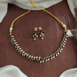 Sonal Fashion's Two-Tone Brilliance: Gold & Silver Plated Zircon Necklace Set