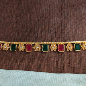 Gold-Plated Hip Chain with Red and Green Stones and Floral Design