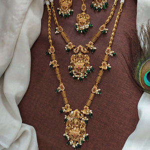 Embrace Divine Blessings of Goddess Lakshmi Ji Matt Finish Short & Long Necklace Combo Set 