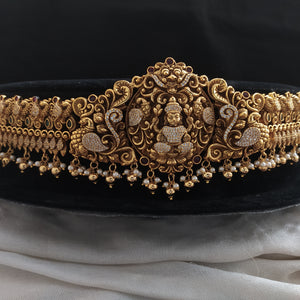 Embrace Divine Blessings and Enduring Beauty Goddess Lakshmi Ji Nagas Antique Zircon Hip-Belt