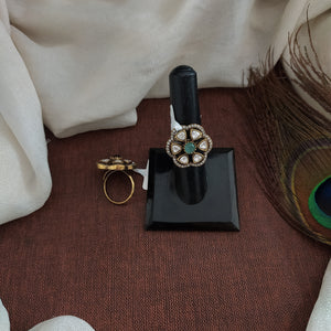 Victorian Floral Design Moissanite/Polki Adjustable Finger Rings