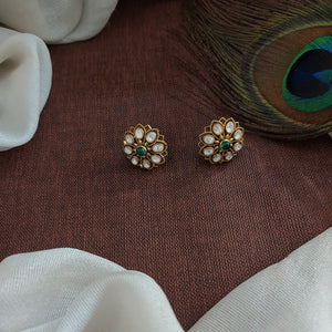 Victorian Diamond Moissanite Polki Stud Earrings