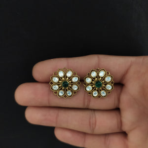 Victorian Diamond Moissanite Polki Stud Earrings