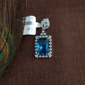 Rhodium Plated Pendant Set with Aqua Blue and Zircon Stones