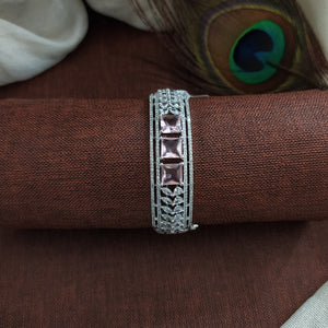 Zircon Kada Bracelets in Rhodium Finish