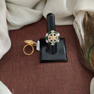 Radiant Two-Tone Gold and Silver Diamond Adjustable Finger Rings with Zircon/AD Stones