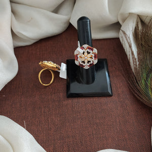 Radiant Two-Tone Gold and Silver Diamond Adjustable Finger Rings with Zircon/AD Stones