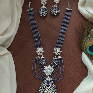 Zircon Stone Layered Mala Set with Floral Pendant
