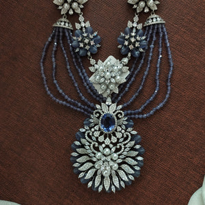 Zircon Stone Layered Mala Set with Floral Pendant