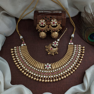 "Kundan Bridal Necklace Set with Dual Styles and Matching Jhumki & Tikka"