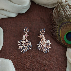 Designer Peacock Earrings in Rose-Gold Plating