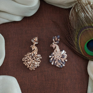 Designer Peacock Earrings in Rose-Gold Plating
