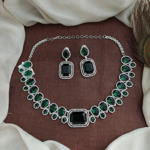 Designer American Diamond Necklace Set with Zircon Stones – Available in Green and Violet