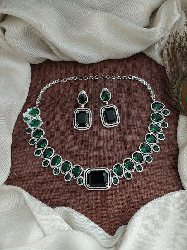 Designer American Diamond Necklace Set with Zircon Stones