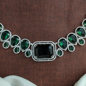 Designer American Diamond Necklace Set with Zircon Stones – Available in Green and Violet