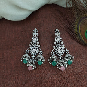 Black Rhodium Zircon Victorian Necklace Set with Floral Design