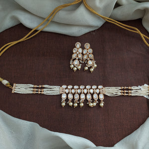 Uncut Kundan Simple Choker Set with Pearl Bunches