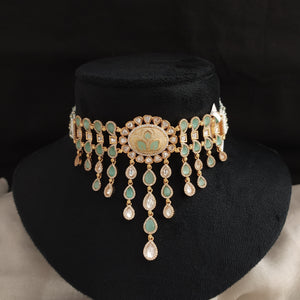 Uncut Kundan Diamond Pearl Choker Set with Meenakari Work