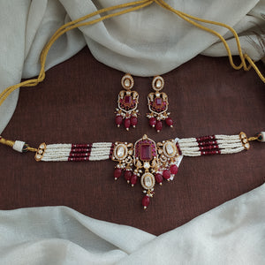 Ruby Kundan Pearl Choker Set