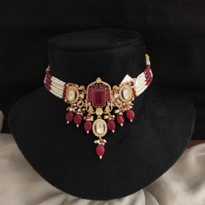 Ruby Kundan Pearl Choker Set