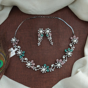 Black Rhodium Zircon Necklace Set with Beads