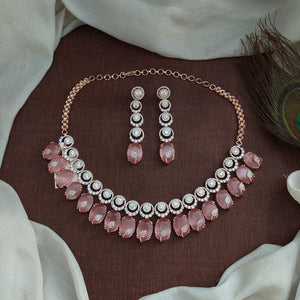 Zircon Necklace Set in Rose Gold Plating