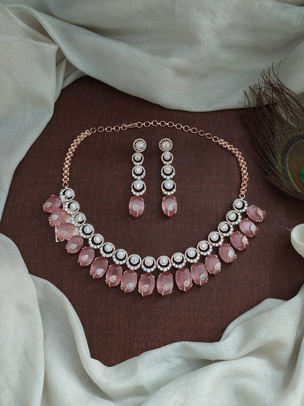 Zircon Necklace Set in Rose Gold Plating Sonal Fashion Jewellery