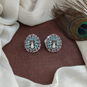 Black Rhodium Victorian Diamond Peacock Studs with Beads and Zircon Stones