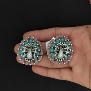 Black Rhodium Victorian Diamond Peacock Studs with Beads and Zircon Stones