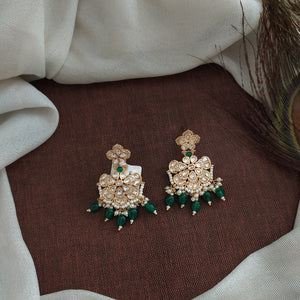 Gold-plated Kundan Floral Earrings with Bead Drops