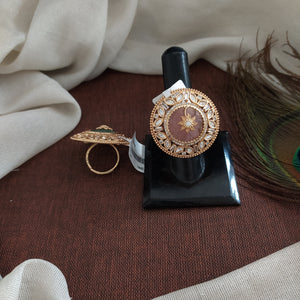 Adjustable Kundan Rings with Quartz Stones – Available in Baby Pink, Mint, and Violet