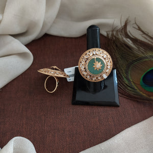 Adjustable Kundan Rings with Quartz Stones – Available in Baby Pink, Mint, and Violet