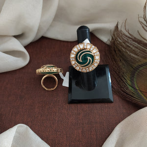 Exquisite Gold-Plated Kundan Adjustable Finger Rings with Uncut Stones