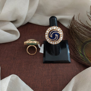 Exquisite Gold-Plated Kundan Adjustable Finger Rings with Uncut Stones