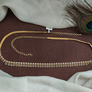 Gold-Plated Zircon Hip Chain with White, Red, and Green Stones – A Touch of Tradition and Elegance