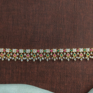 Gold-Plated Zircon Hip Chain with White, Red, and Green Stones – A Touch of Tradition and Elegance