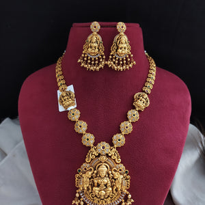 "Traditional Antique Lakshmi Necklace Set with Dual Elephants"