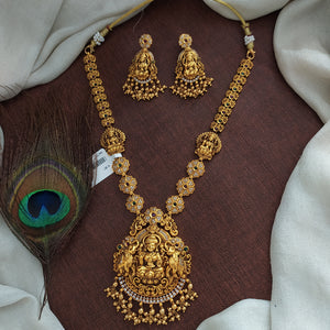 "Traditional Antique Lakshmi Necklace Set with Dual Elephants"