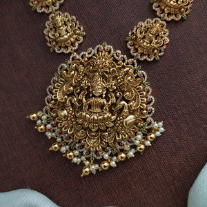 "Traditional Antique Necklace Set with Lakshmi Motifs and Nagas Work"