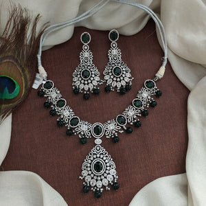 Black-Rhodium Zircon Necklace Set with Pumpkin Drops