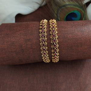 "Antique Rhombus-Shaped Ruby Bangles"