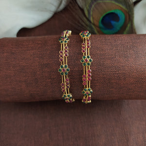 "Antique Floral Design Bangles with Kemp and Green Stones"